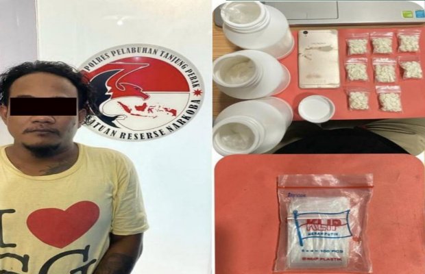 Foto: tersangka dan barang buktinya saat diamankan petugas ke Polres Pelabuhan Tanjung Perak Surabaya 