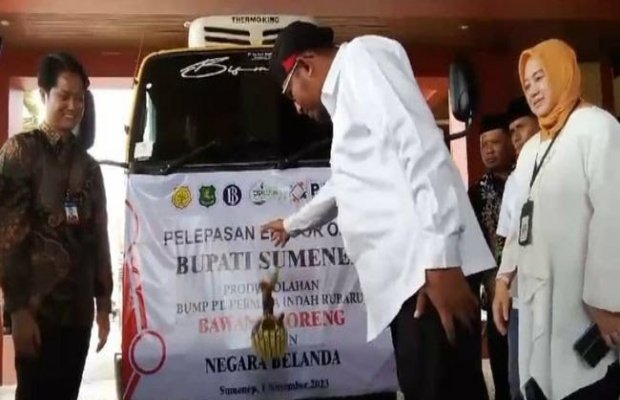 Foto: Bupati Fauzi saat melepas pemberangkatan ekspor bawang merah ke Belanda. 