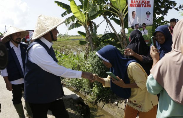 Foto: Bupati Sumenep Achmad Fauzi Wongsojudo menyalami para petani usai panen raya