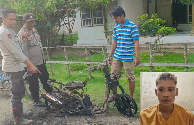 Foto: Pelaku  Pengancaman dan Pengrusakan serta motor yang terbakar
