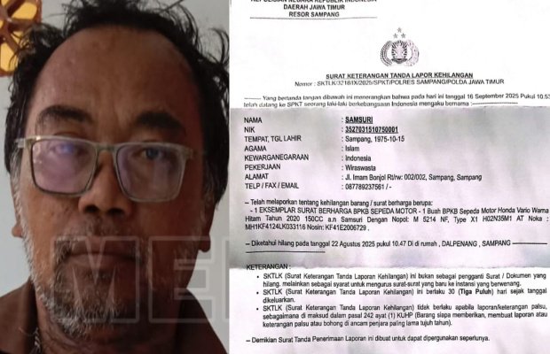 Foto : Samsuri dan bukti laporan kehilangan