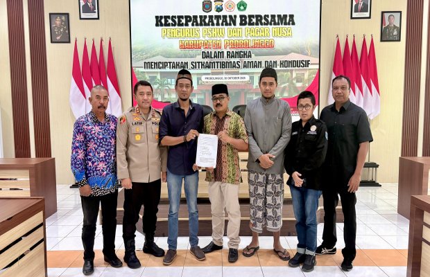 Foto: Kapolres Probolinggo AKBP M. Wahyudin Latif Bersama Perguruan Pagar Nusa dan Perguruann Setia Hati Winongo Kabupaten Probolinggo