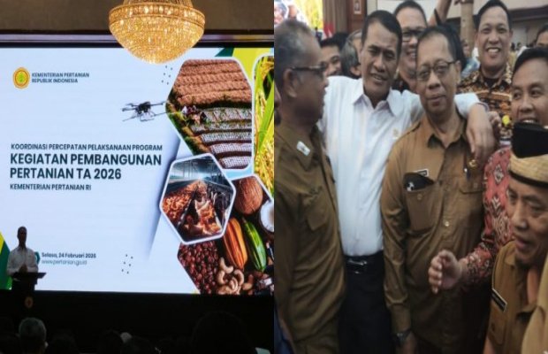 Foto: Kolase Kementan RI sat Gelar Rakor Pertanian 2026 dan Dokumnetasi Kepala DKPP Sumenep Swafoto dengan Mentan RI.