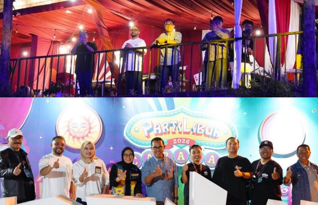 Foto : Wali Kota Batu, Nurochman bersama Wakil Wali Kota Batu, Heli Suyanto, saat menonton Event Musik PartiLibur Caravan di BNS