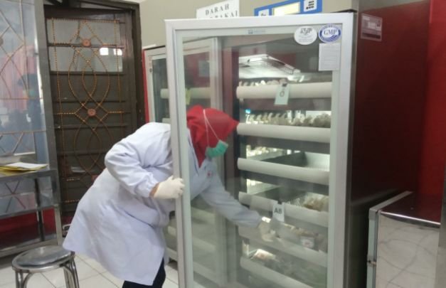 Foto : pengecekan stok darah oleh petugas