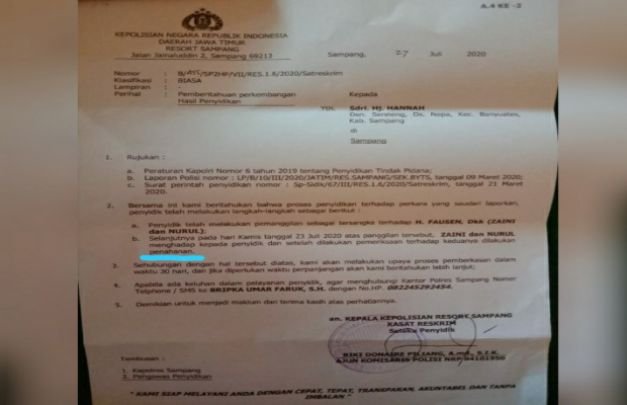 Foto : Surat penetapan tersangka Fausan Cs