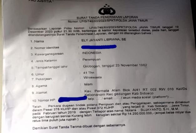 Foto: Laporan Polisi
